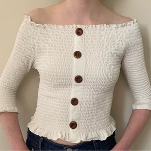 Ruched Off-the-shoulder Blouse with Buttons (white, size XS)